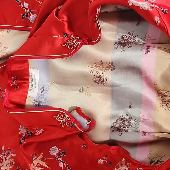 Vintage Dress Chinese Asian Qipao Cheongsam Satin Side Slit Red Size M - Picture 14 of 17